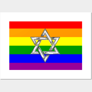 Gay Praid Rainbow Flag Jewish Star of David Posters and Art